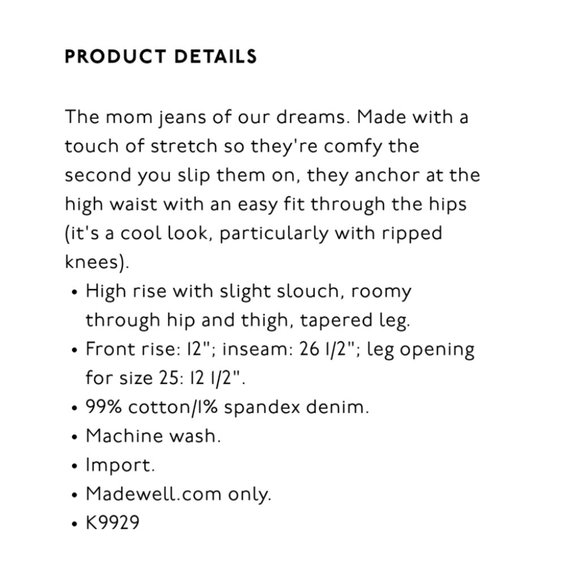 NWT MADEWELL The mom stretch comfort edition high waist jeans - Picture 4 of 16